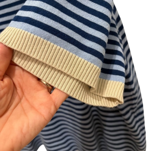 Classic Blue and Cream Striped Women's Short-Sleeve Sweater - Picture 5 of 6